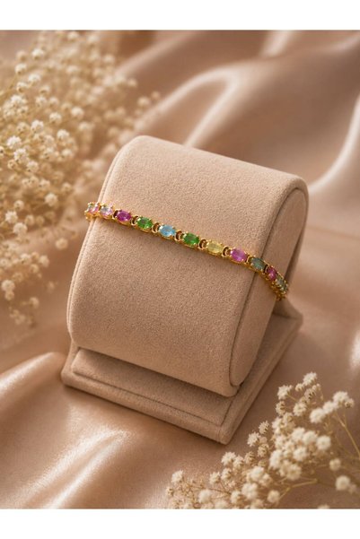 ArzaCollection سوار CMJEWELRY من الفولاذ المقاوم للصدأ باللون الذهبي مرصع بحج...
