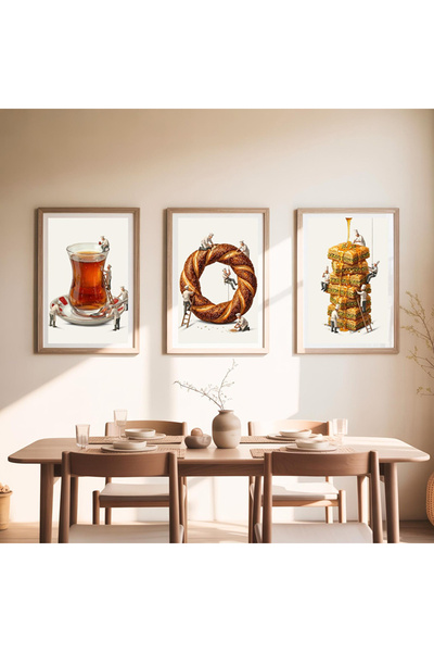 HOME MODE Turkish Breakfast 3 Panel Gallery Wrapped Canvas Set | 30x40 cm Eac...
