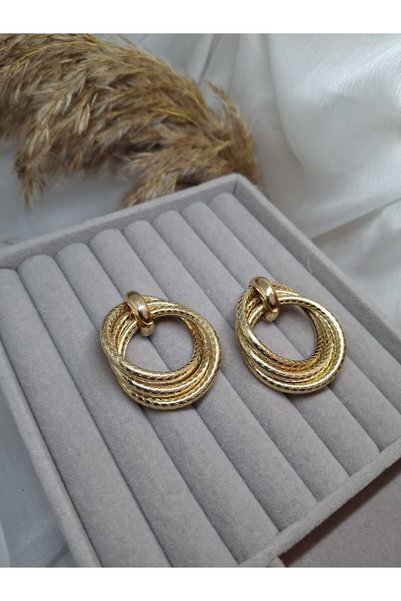 ZEYKU ACCESSORİES حلقات ذهبية متشابكة مع حلقات ثلاثية من الفولاذ