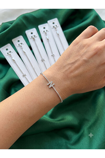 BİJU YILMAZ Steel Letter Bracelet with Stones Silver