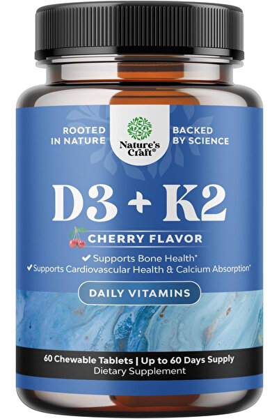 Vitamin D3 with K2 MK7 Daily Supplement - Vitamin D3 2000 IU 60 Chewable Tablets - Cherry Flavor