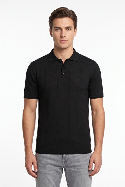 Çizgi Triko Men's Polo Collar Buttoned Short Sleeve T-Shirt Classic Pattern B...