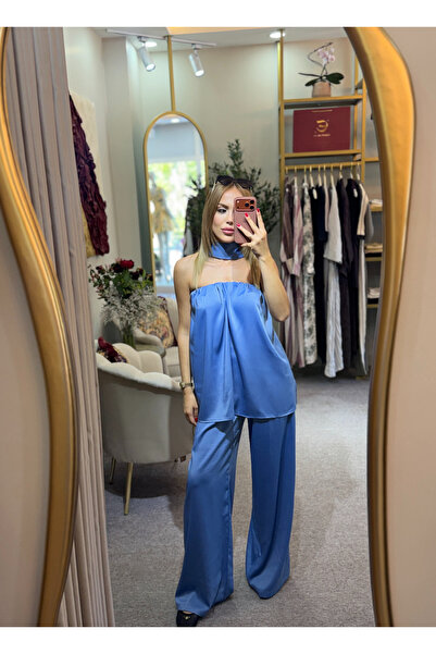 Straplez bluz pantolon takım