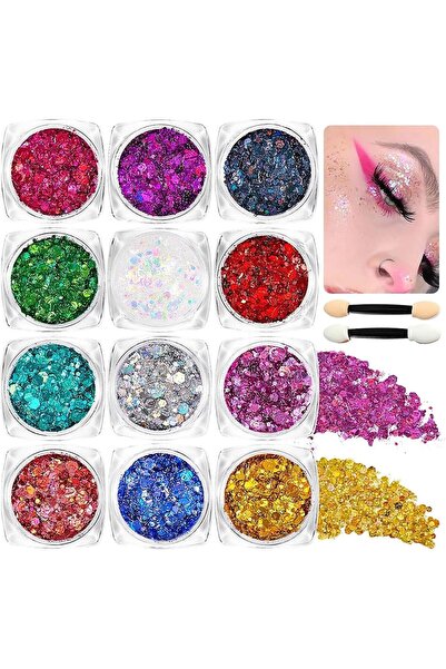 Arabest 12 Colors Body Glitter Gel,for Body,Face,Hair,Nails,Makeup Glitter,Lo...