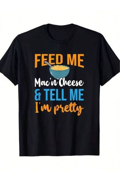 NOURAM تي شيرت بتصميم جرافيك 'Feed Tell Me I'Pretty' - تي شيرت كاجوال مريح بق...