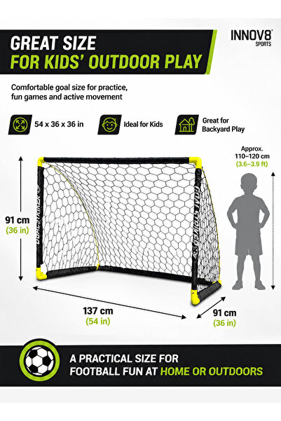 Innov8 Sports Innov8 by Hostfull Folding Soccer Goal Set for Kids, 137 x 91 x 91 cm Portable Football Net with Push-Button Folding Joints, Fiberglass Support Pole, 4 Ground Stakes, Outdoor Play, Age 5+