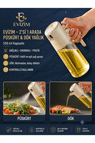 Evizim 550 ML Cam Yağ Spreyi Püskürtmeli Yağdanlık Sprey ve Dök