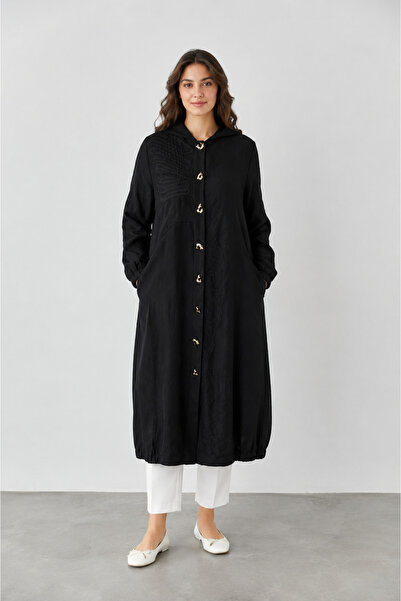 bihan store Women's Hooded Embroidery Detailed Buttoned Cap 26Y 281 - Black