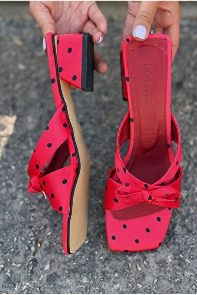 I Love Shoes İvena Red Polka Dot Satin Women's Heeled Slippers