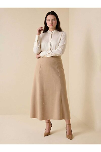 ALİA Stone Textured Plus Size Classic Skirt - Mink -