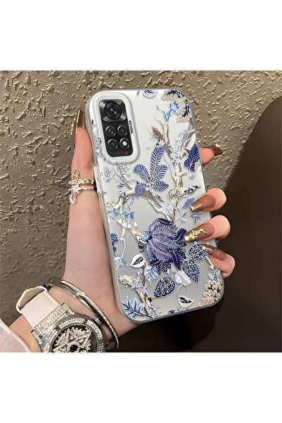ARTISHELL Redmi Note 12S Uyumlu Mavi Botanik Kuş Çiçek Deseni Darbeye Dayanık...