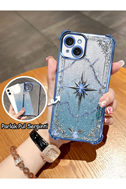 CASEVIBE iPhone 15 Plus Uyumlu Güzel Parlak Katlı Mor Yıldız Telefon Kılıfı