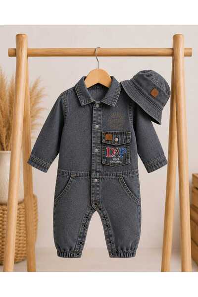 CROCODAYS Unisex Kids Baby Jeans (Jeans) Dap Printed Overalls with Hat (6/9/12/18) Months