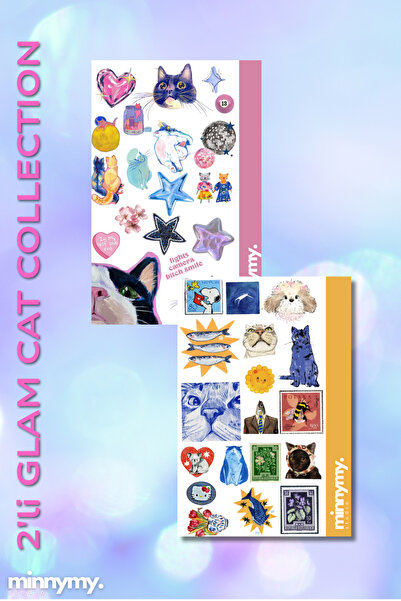 Minnymy 2'li Glam Cat Collection Sticker, Çıkartma, Ajanda, Günlük, Planlayıc...