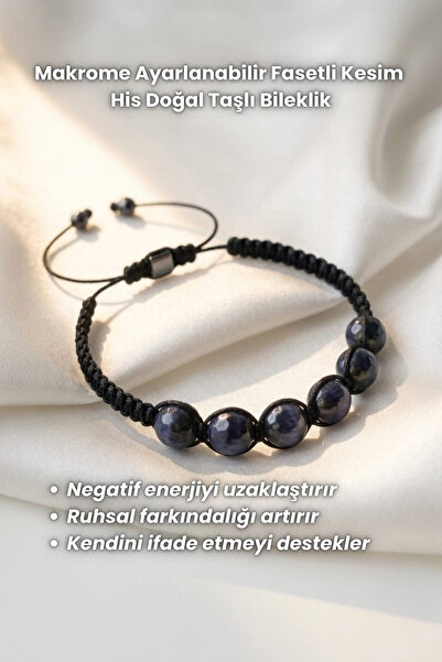 Elifsu Jewelry Macrame Adjustable Faceted Cut Natural Stone Bracelet His Ston...