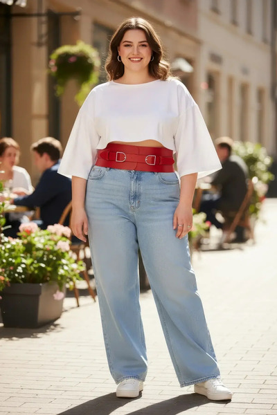 Angels Passion Plus Size Red Women's Belt with Wide Corset Look and Double Bu...
