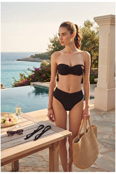 Pierre Cardin Kaplı Straplez Askılı Bikini Takım Siyah