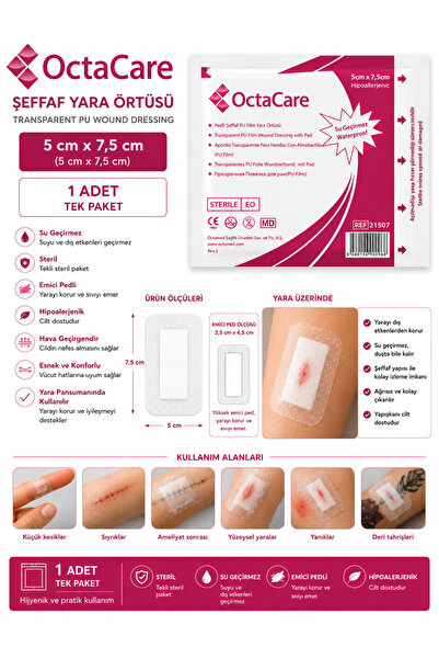 Octacare Su Geçirmez Şeffaf Pu Film Yara Örtüsü - Banyo Bandı(5cm-7,5cm) 1 Adet