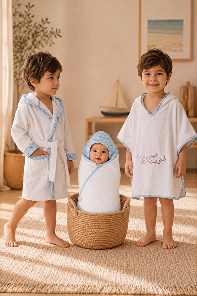 ZUMI BABY KIDS طقم أطفال مكون من 3 قطع: رداء حمام، بونشو، وقماط