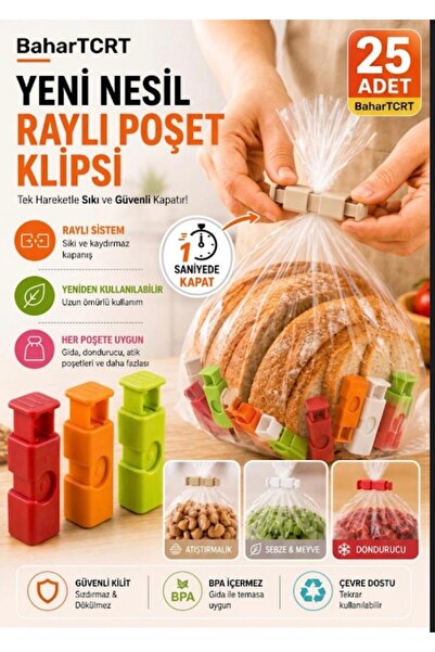 BaharTCRT 25 Adet Poşet Klipsi, Kaliteli Poşet Mandalı, Poşet Düzenleyici, Po...