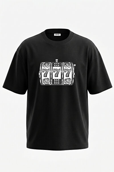 Anetos Slot Machine Design Printed Oversize Black T-Shirt