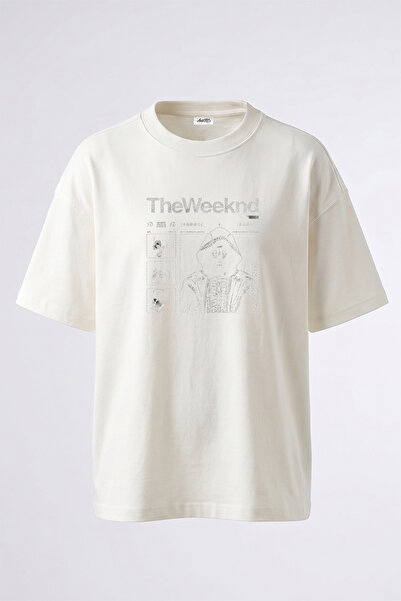 Anetos تي شيرت أبيض كبير الحجم مطبوع بتصميم The Weeknd_19