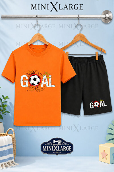 Çocuk Tişört - Şort Takım GOOL LEKELİ YAZI TOP Özel Baskılı Unisex Bisiklet Yaka