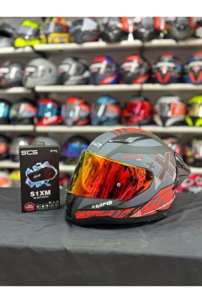 LS2 Rapid Xtreet Mat Siyah - Kırmızı Kask ( KIRMIZI VİZÖR + SPOİLER) & SCS S1...