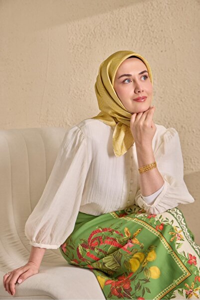 Silk Home Twill Silk Scarf Minimal Pattern Yellow 90X90