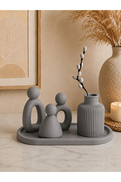 Family Studio 3’lü Soyut Aile Figürü ve Dekoratif Tepsi Seti | Modern Minimal...