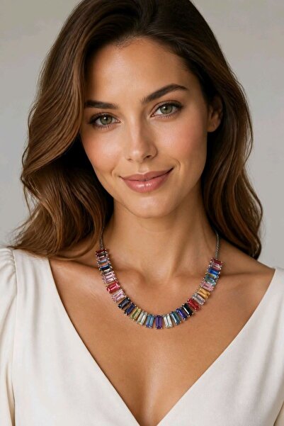 Monalisa Home Luxury Silver Color Row Stone Adjustable Necklace