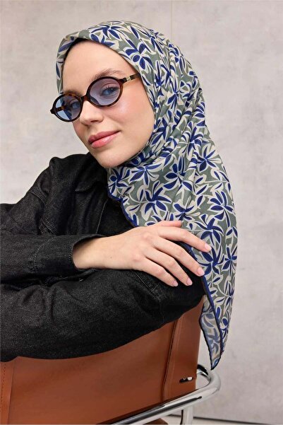 Silk Home Cotton Polyester Soft Scarf Light Army Green Flora Patterned Non-Sl...