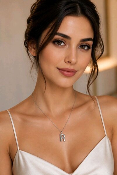 Monalisa Home Silver Color Embossed Steel Letter''R'' Flat Chain Necklace