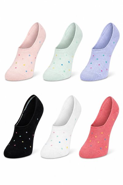 TUTKU PLUS Women's Cotton Polka Dot Ballerina Socks 6-Pack |   Invisible Silicone Non-Slip Ballerina Socks Size 36-40
