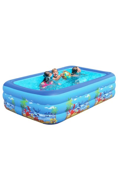 OEM Piscină Gonflabilă Dreptunghiulară 260x165x54 cm, 3 Inele, Vinil Rezistent, Grădină/Curte, Albastru