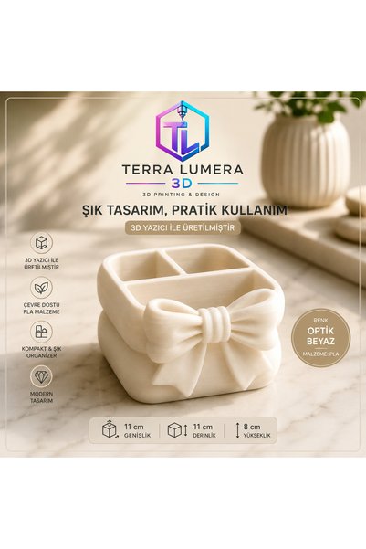 TERRA LUMERA 3D Bowknot Detailed Desktop Organizer – Makeup and Jewelry Organizer 11X11X8