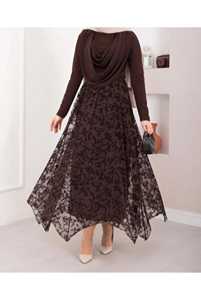 Livaa Skirt Flocked Printed Asymmetrical Cut