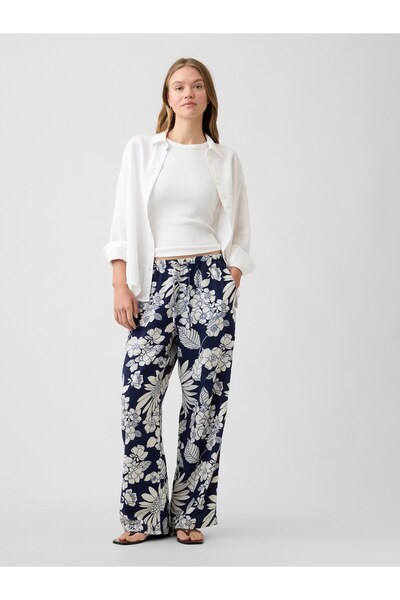 GAP Kadın Lacivert Mid Rise Pull-On Wide-Leg Pantolon