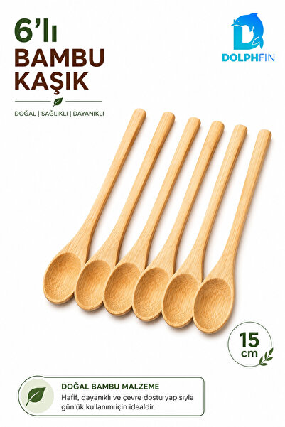 DolphFin 6’lı Bambu Kaşık Seti 15 cm Doğal Ahşap Baharat ve Sunum Kaşığı