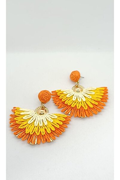 ndjewelry أقراط سولاريس البرتقالية على شكل مروحة من الخوص