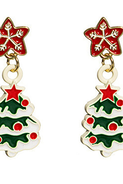 VeeShop Christmas earrings, snowy trees, red decorations and stars with snowf...