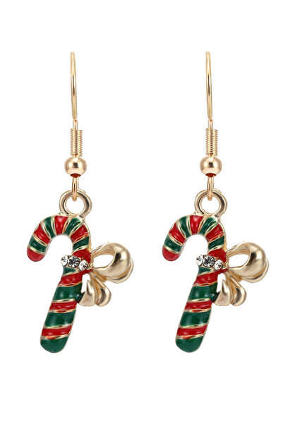 VeeShop Cercei de Craciun eleganti, bastonase cu dungi, cristale si fundite