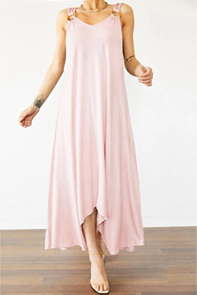 Beruflic Women's Strappy V-Neck Viscose Maxi Dress with Ring Detail and Asymm...