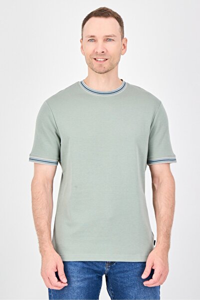 STEEL & JELLY Men Crew Neck Plain Short Sleeve T-Shirt, Sage Green