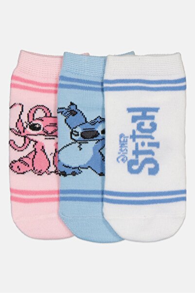 Disney Kids Girl 3 Pairs Stitch Ankle Socks, Multicolor