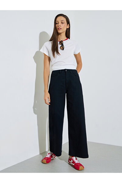 Styli Black Mid Rise Wide Leg Jeans