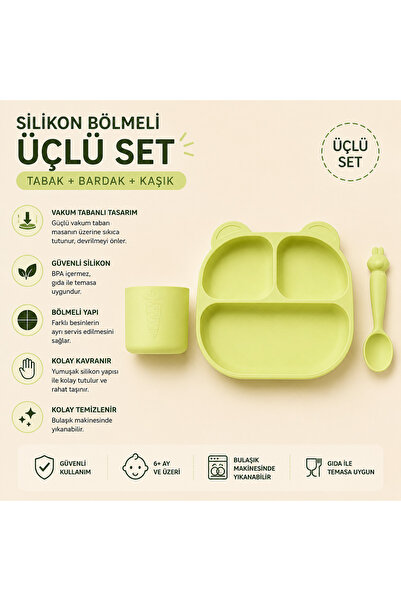 Bebeye Mio Silikon Mama Seti 3'lü - Bölmeli Vakum Tabanlı Silikon Mama Tabağı...