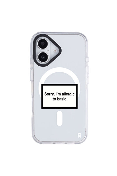 Casen iPhone 16 Yanları Beyaz Magsafe Arty Şeffaf Allergic Yazılı Premium Kılıf