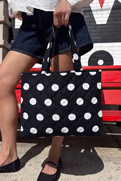 BAHELS Women's Black Polka Dot Shopper Tote Bag