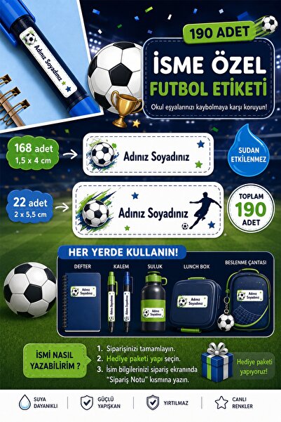 WALLHUMAN 190 Adet İsme Özel Futbol Okul Etiketi Seti – Suya Dayanıklı İsim E...